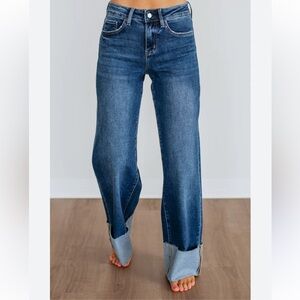 Lovervet by Vervet Women's Blue Wide-Leg Cuffed Jeans Size 27/5